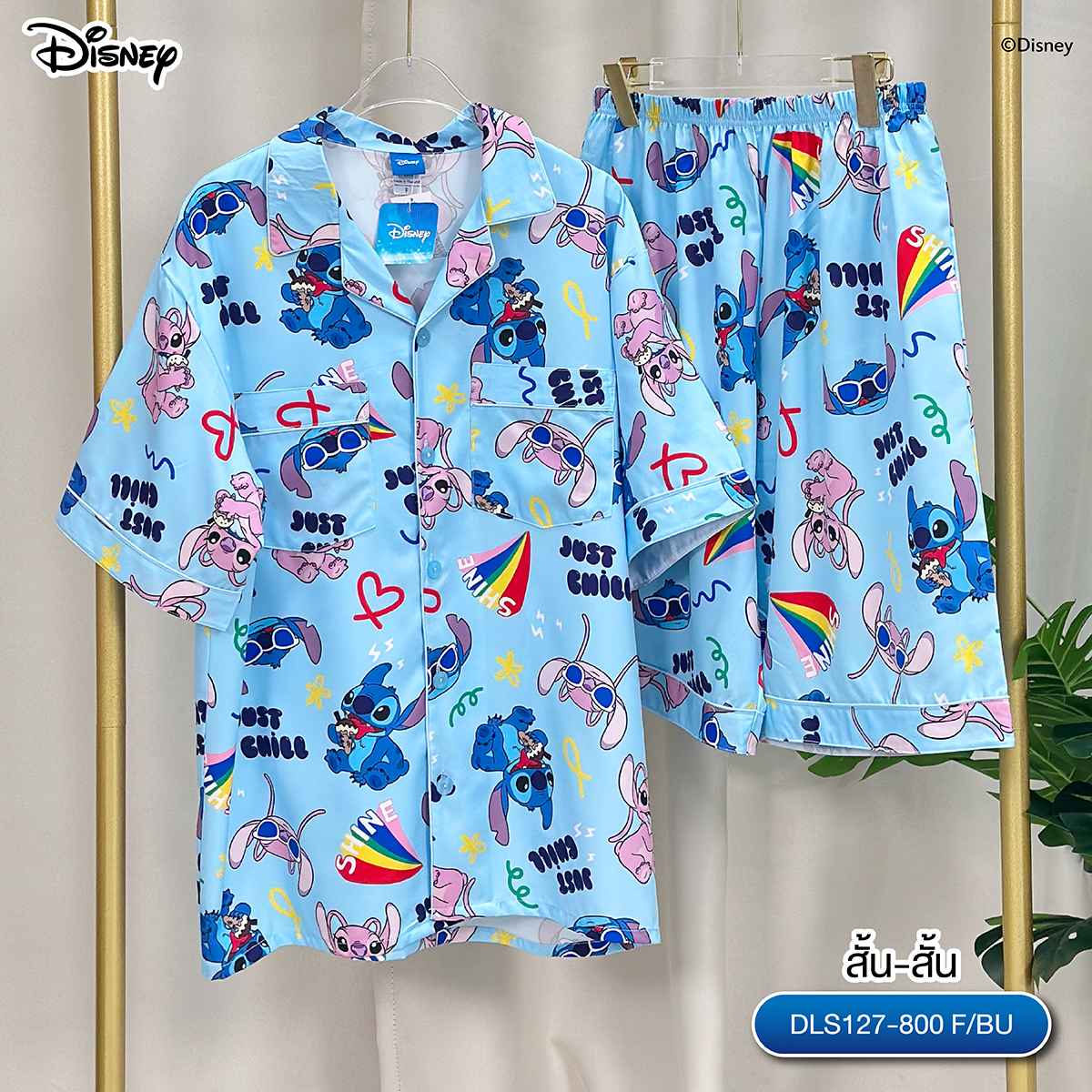 (Lite) ชุดนอน  Disney Lilo & Stitch DLS-127 ลายสติทช์ (แขนสั้น-ขาสั้น)สีฟ้า