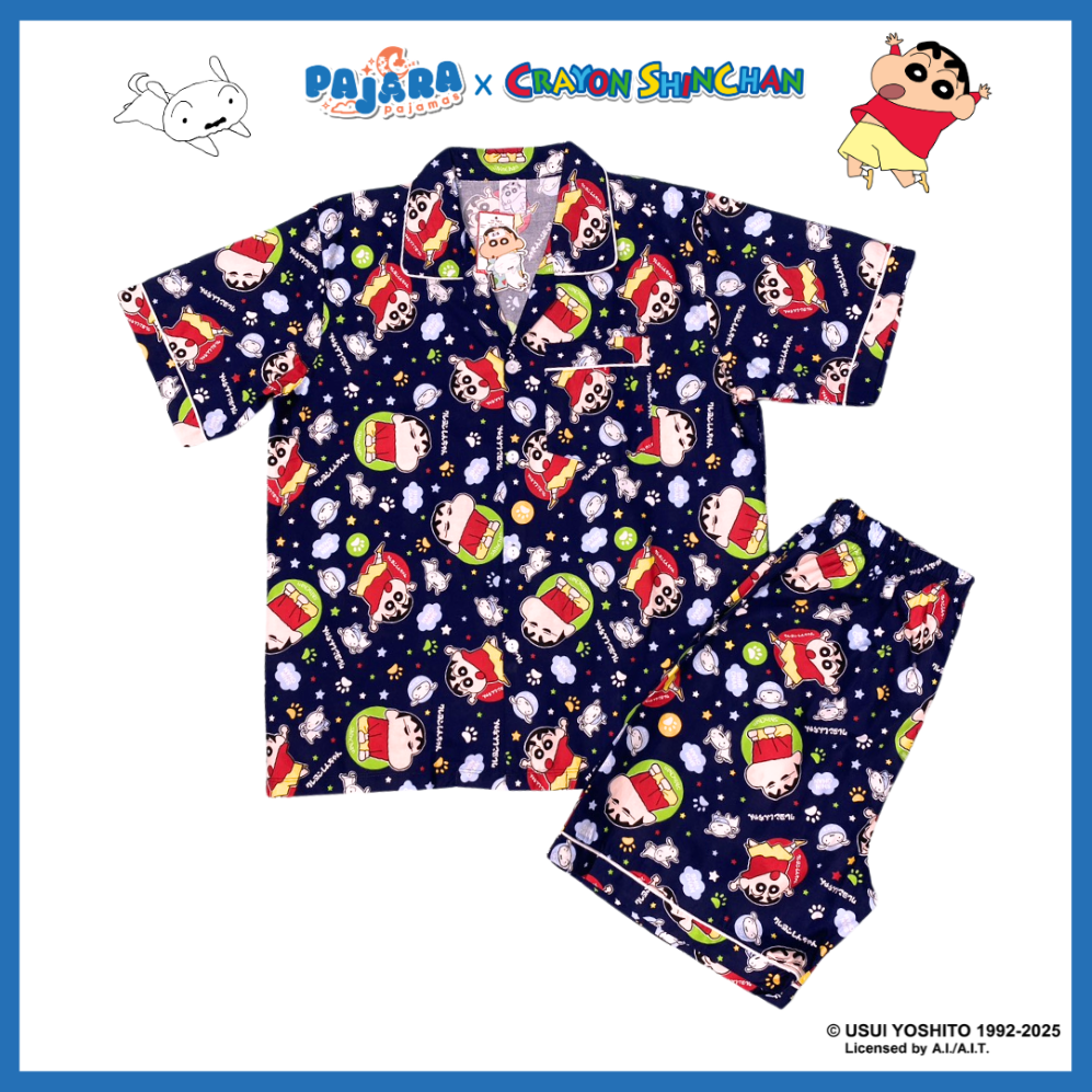 ชุดนอน PAJARA PAJAMAS (Lite) รหัส SC-0082 ลายชินจัง ผ้าCotton (แขนสั้น-ขาสั้น สีกรม ฟรีไซส์)