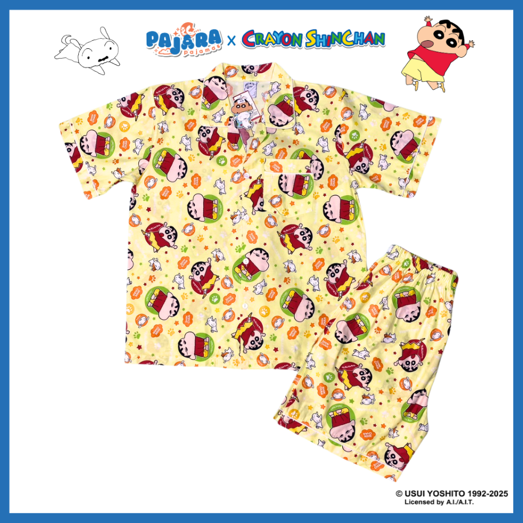ชุดนอน PAJARA PAJAMAS (Lite) รหัส SC-0082 ลายชินจัง ผ้าCotton (แขนสั้น-ขาสั้น สีเหลือง ฟรีไซส์)