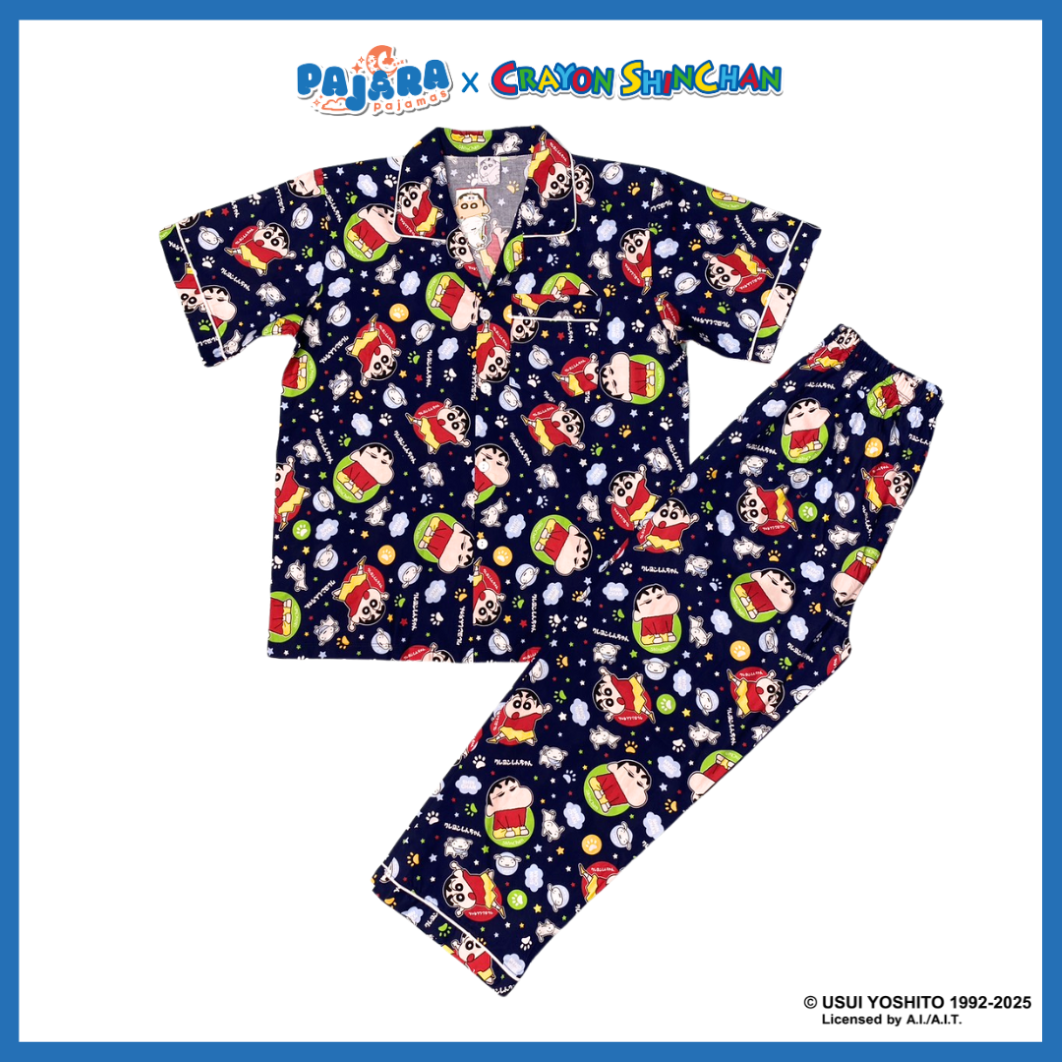 ชุดนอน PAJARA PAJAMAS (Lite) รหัส SC-0082 ลายชินจัง ผ้าCotton (แขนสั้น-ขายาว สีกรม ฟรีไซส์)