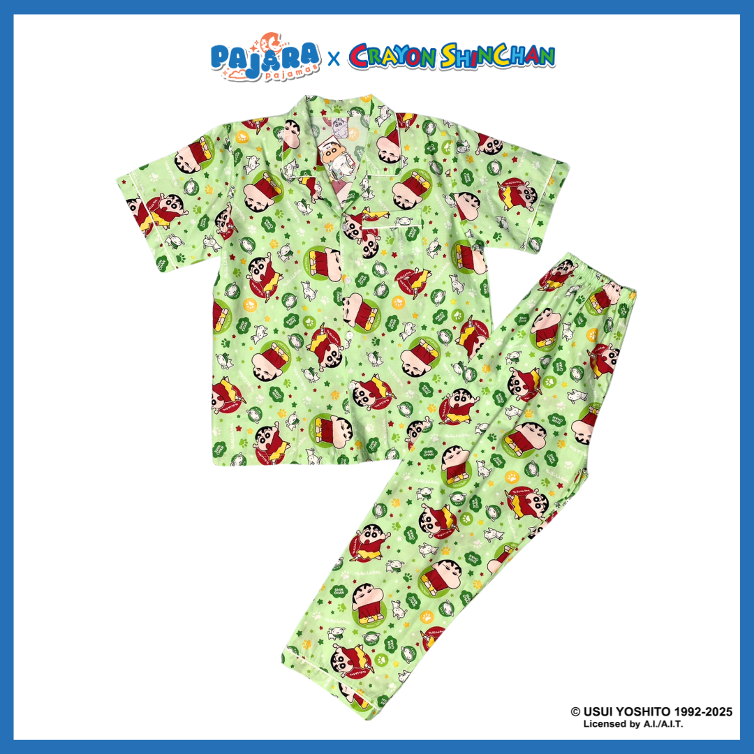 ชุดนอน PAJARA PAJAMAS (Lite) รหัส SC-0082 ลายชินจัง ผ้าCotton (แขนสั้น-ขายาว สีเขียว ฟรีไซส์)
