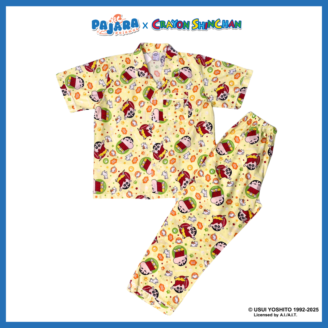 ชุดนอน PAJARA PAJAMAS (Lite) รหัส SC-0082 ลายชินจัง ผ้าCotton (แขนสั้น-ขายาว สีเหลือง ฟรีไซส์)