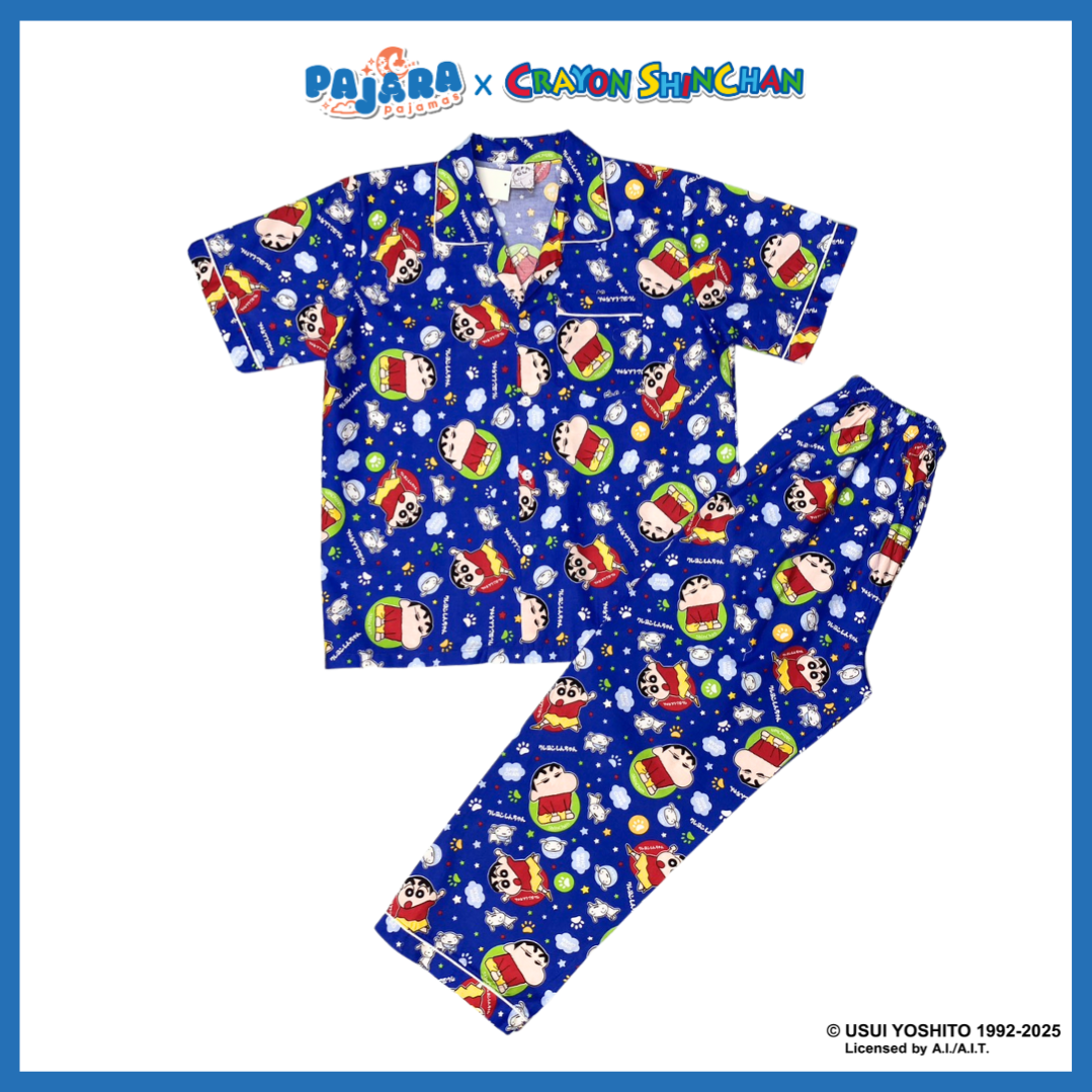 ชุดนอน PAJARA PAJAMAS (Lite) รหัส SC-0082 ลายชินจัง ผ้าCotton (แขนสั้น-ขายาว สีฟ้า ไซส์ XXL)