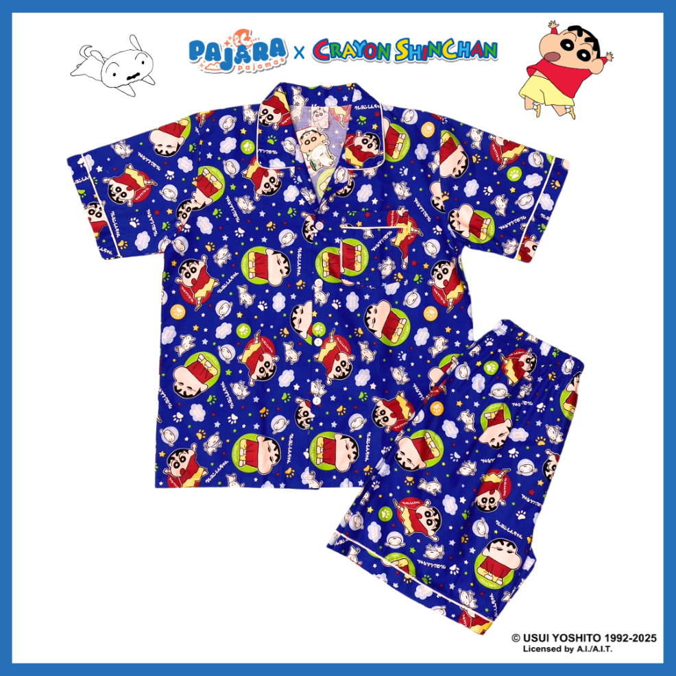 ชุดนอน PAJARA PAJAMAS (Lite) รหัส SC-0082 ลายชินจัง ผ้าCotton (แขนสั้น-ขาสั้น สีฟ้า ไซส์ XXL)