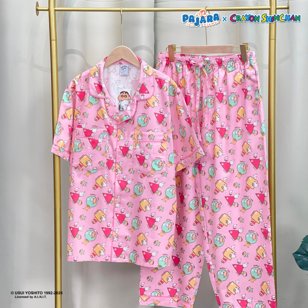 ชุดนอน PAJARA PAJAMAS (Premium) รหัส SC-0020 ลายชินจัง (แขนสั้น ขายาว สีชมพู (Plus Size)