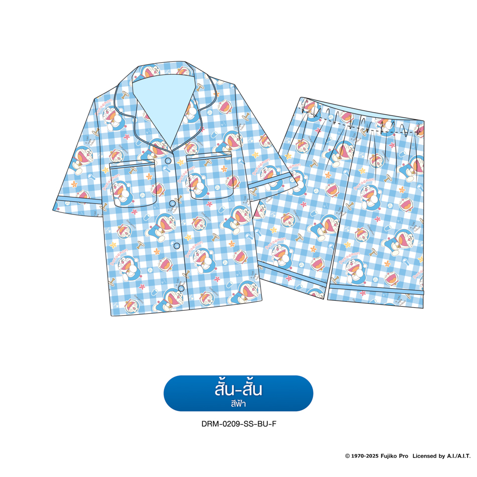 ชุดนอน PAJARA PAJAMAS (Lite) รหัส DRM-0209 ลาย โดราเอม่อน 🚁(แขนสั้น-ขาสั้น สีฟ้า ฟรีไซส์)