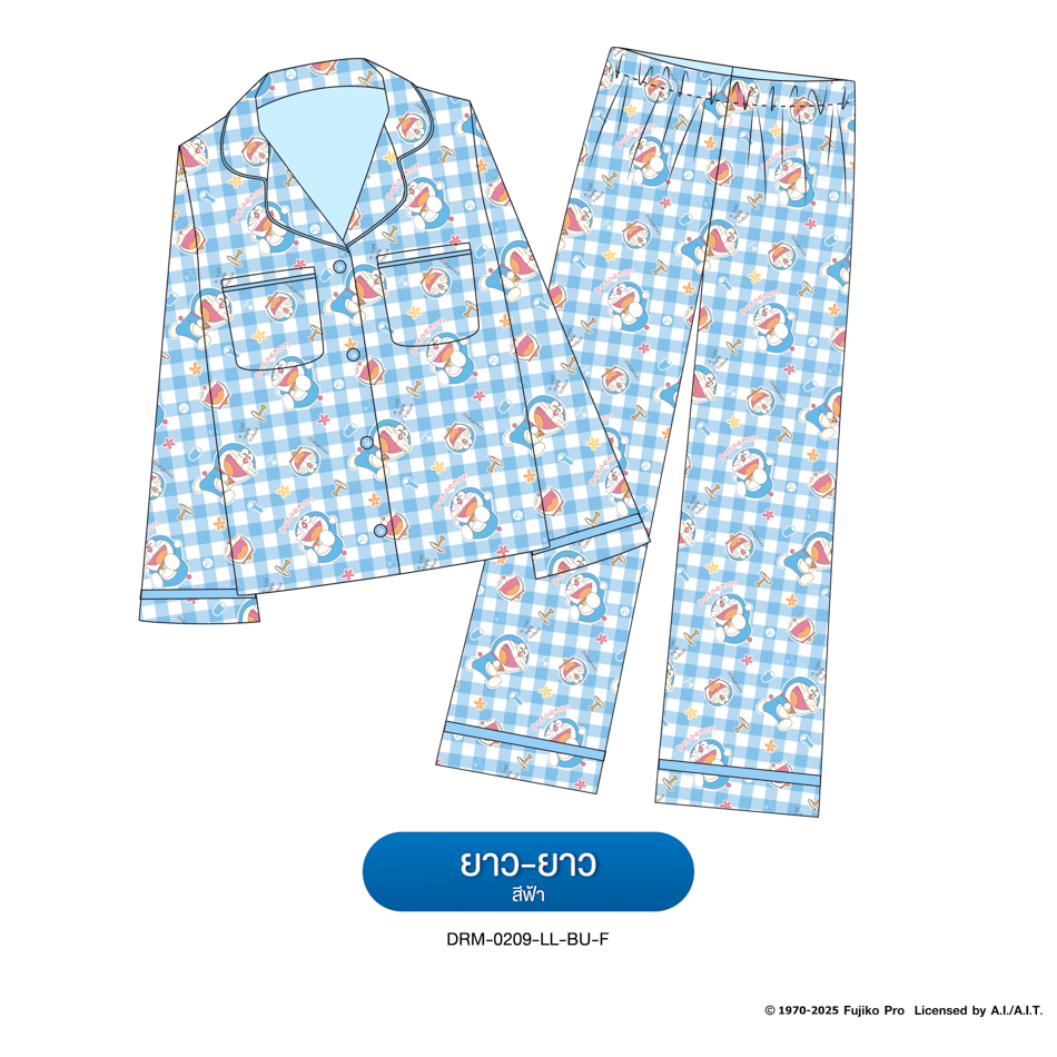  ชุดนอน PAJARA PAJAMAS (Lite) รหัส DRM-0209 ลาย โดราเอม่อน🚁 (แขนยาว-ขายาว สีฟ้า ฟรีไซส์)