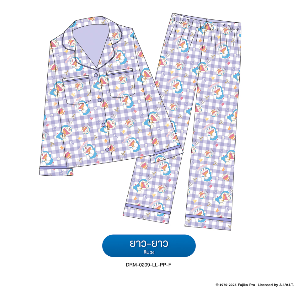  ชุดนอน PAJARA PAJAMAS (Lite) รหัส DRM-0209 ลาย โดราเอม่อน🚁 (แขนยาว-ขายาว สีม่วง ฟรีไซส์)