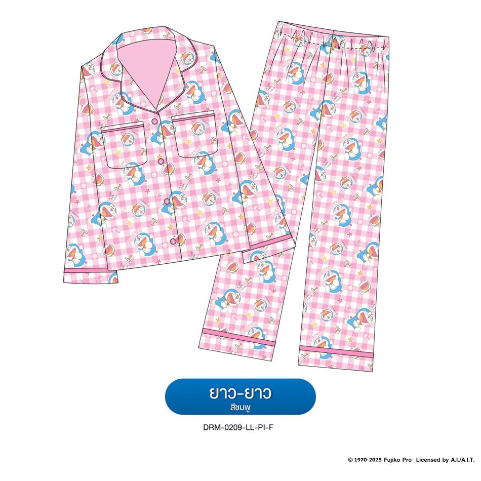 ชุดนอน PAJARA PAJAMAS (Lite) รหัส DRM-0209 ลาย โดราเอม่อน🚁 (แขนยาว-ขายาว สีชมพู ฟรีไซส์)