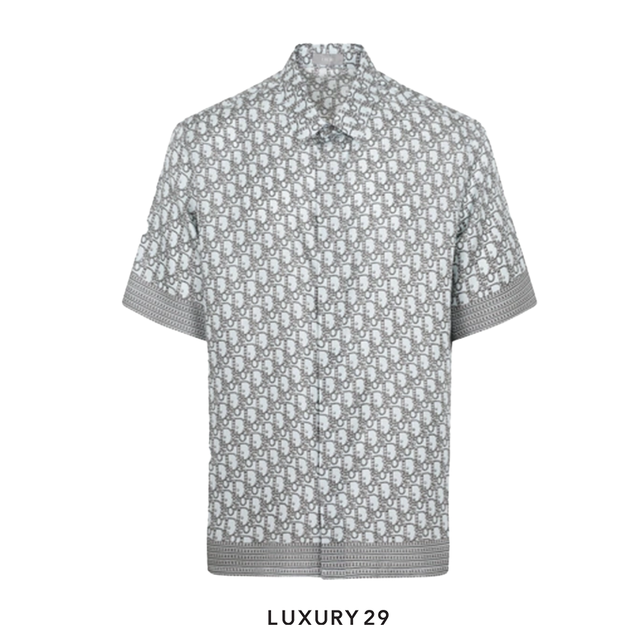 Dior Oblique Short-Sleeved Shirt Blue Silk Twill