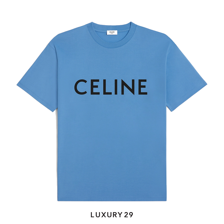 CELINE LOOSE T-SHIRT IN COTTON JERSEY DIRTY BLUE/ BLACK