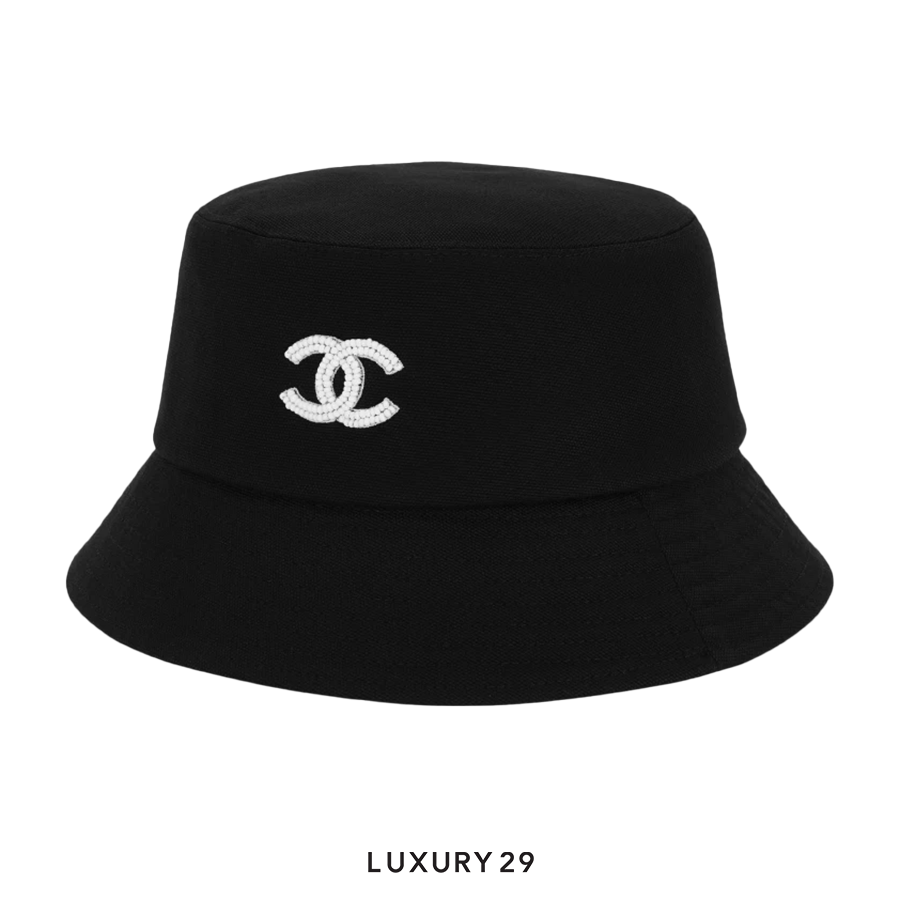 Chanel Bucket Hat In Cotton Glass Pearls Black