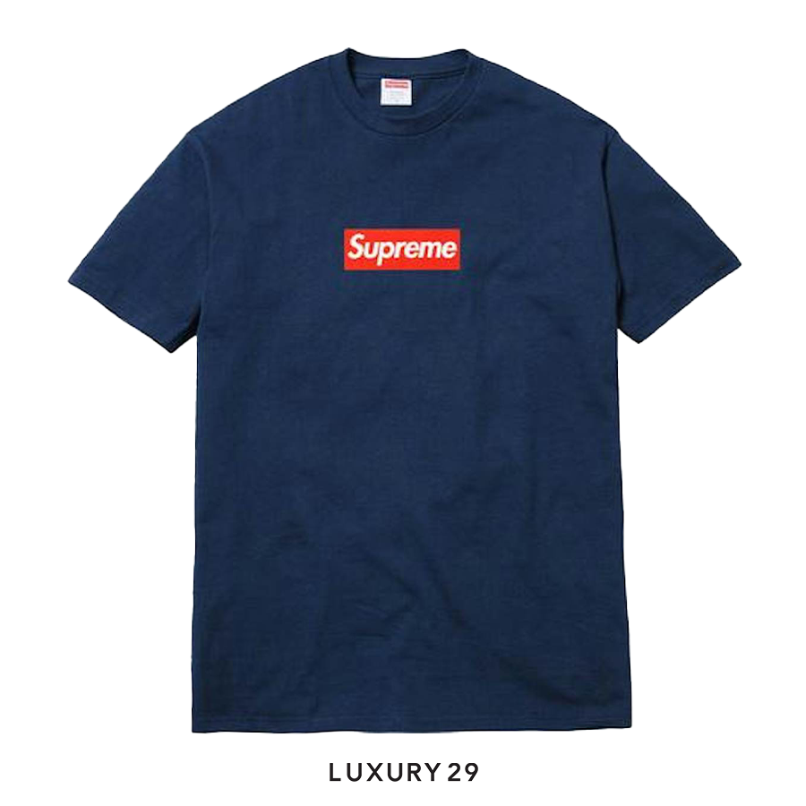 中古MサイズSupreme Oval Logo S/S T-Shirt Navy Supreme SS19 Stack Logo Tee Black logo Round Neck Short