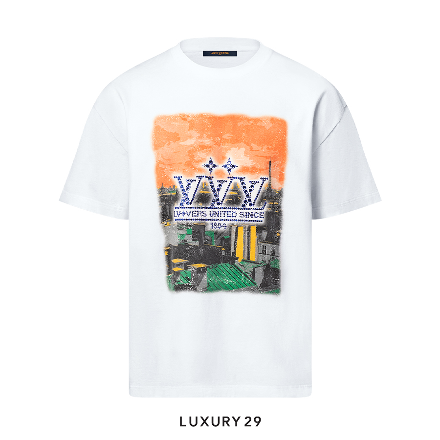 Louis Vuitton LV Embellished Graphic Cotton T-Shirt Milk White