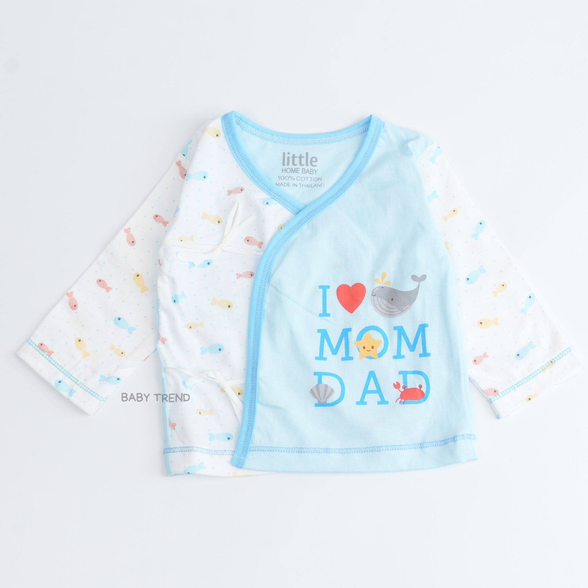 Little Home Baby เสื้อผูกหน้าเด็กทารกแขนยาว (1 ตัว) ผ้าคอตตอน เสื้อป้ายผูกหน้าเด็กแรกเกิด 0-3 เดือน