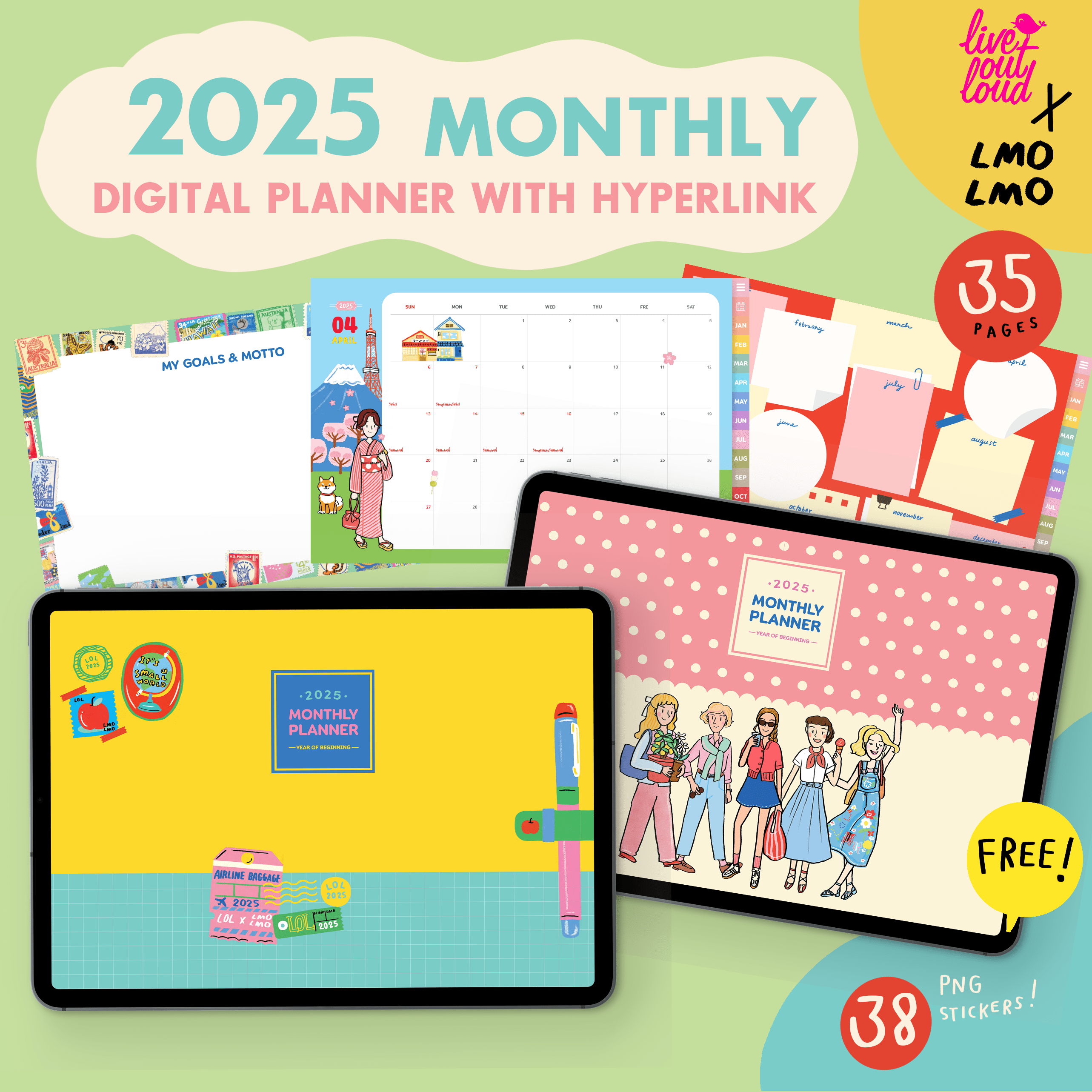 2025 Jetsetter Digital Planner (Monthly) + Free Stickers