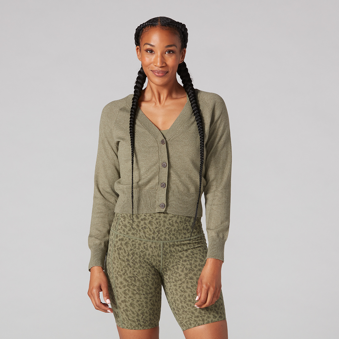 Classic Cropped Cardigan Light Olive | Small