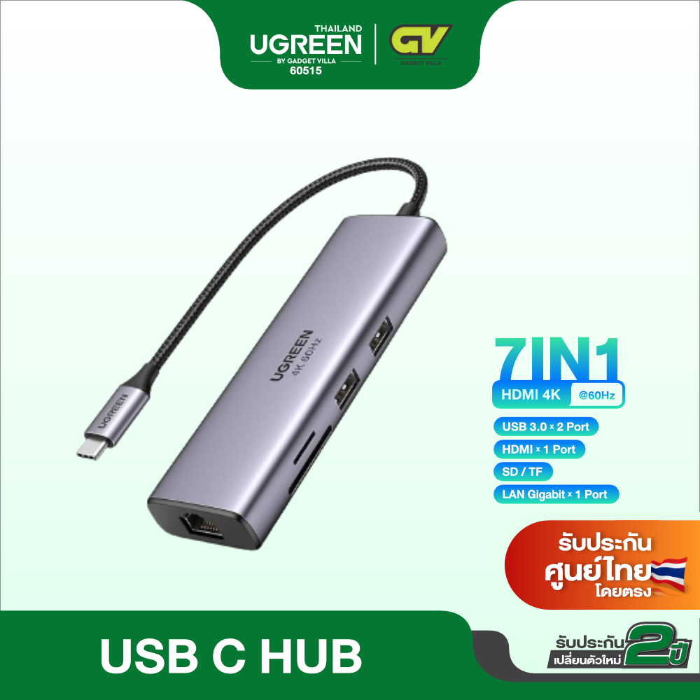 UGREEN USB C 7 in 1 Docking Station, Type C Dongle Adapter with 4K HDMI Port, Gigabit Ethernet (60515)(5in1 - มี PD 15597)