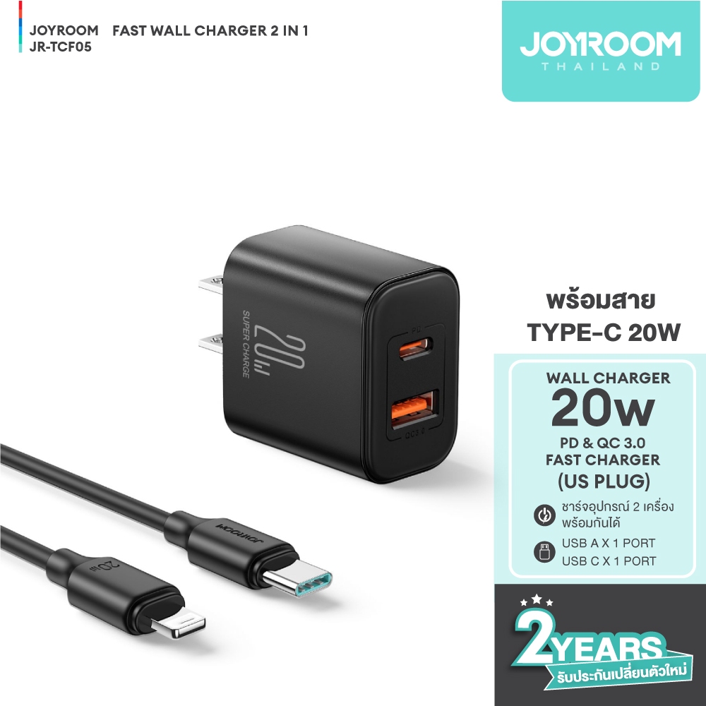 Joyroom รุ่น TCF05FlashSeries20WA+CDual-PortCharger-Black(US)(A+C)