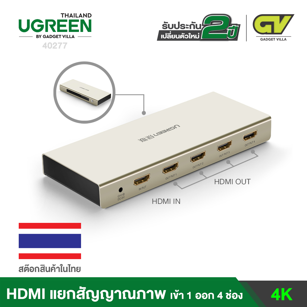 UGREEN รุ่น 20669 HDMI Splitter 1x4 เข้า 1 ออก 4 จอ Full HD รองรับ 4K กล่องเพิ่มช่องสัญญาณภาพ HDMI รองรับ 4K ใชักับ ทีวี, เครื่อ