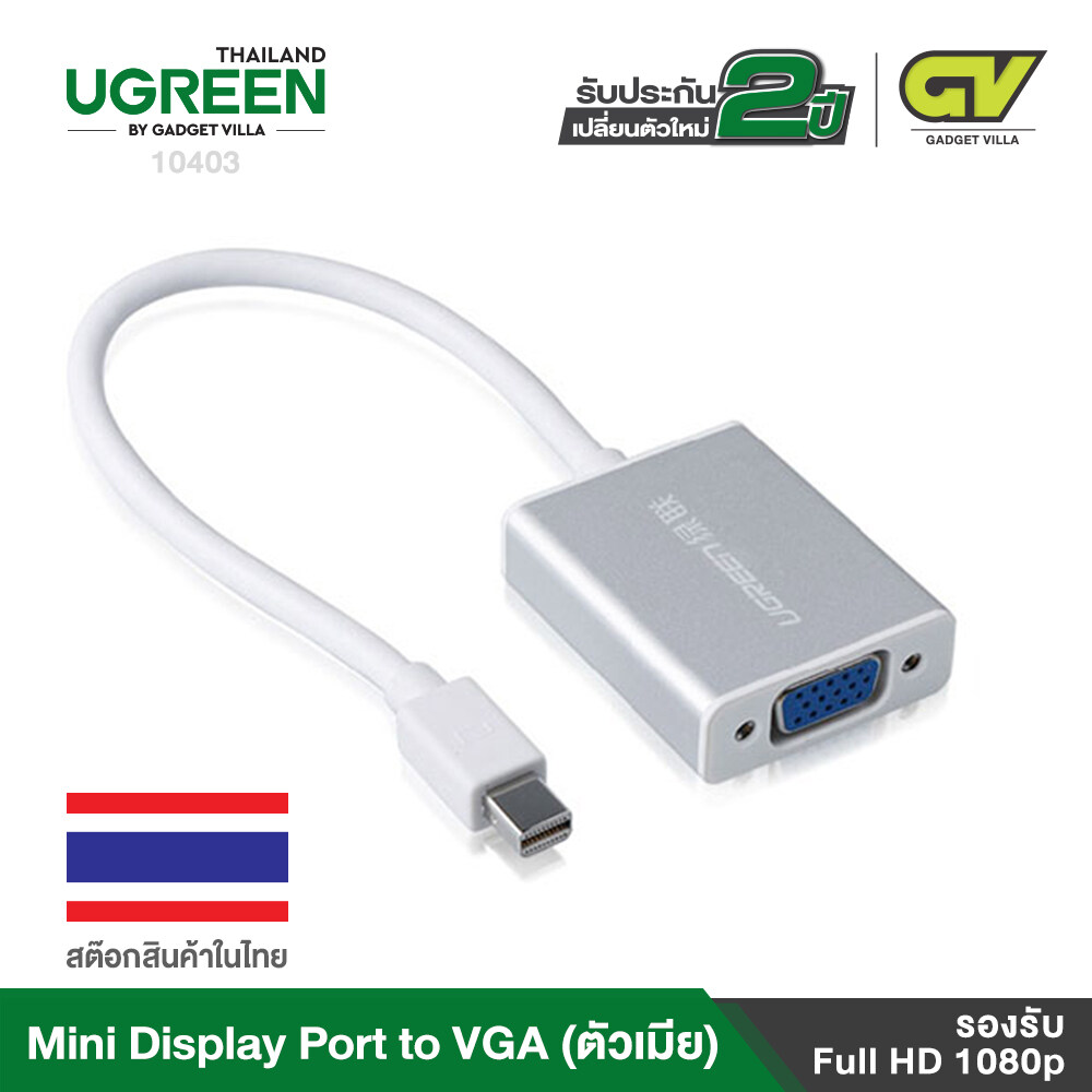 UGREEN Mini Display to VGA สายแปลงภาพ Mini Display (ตัวผู้) เป็น VGA (ตัวเมีย) กล่องอลูมิเนียม รุ่น 10403 สายต่อจอ คอมพิวเตอร์