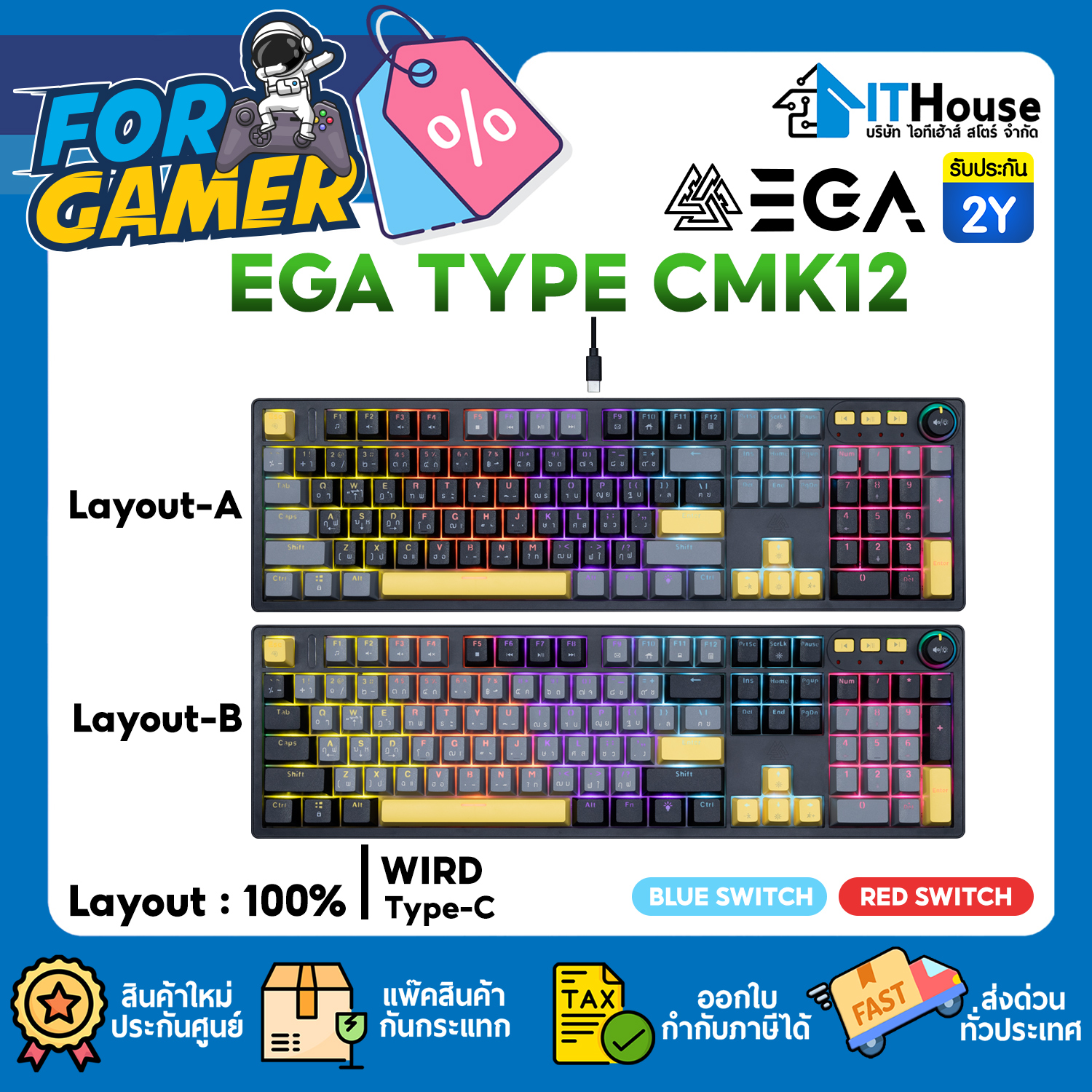 MACRO MECHANICAL KEYBOARD : EGA TYPE CMK12 (LAYOUT B)_BLUE SWITCH #2Y