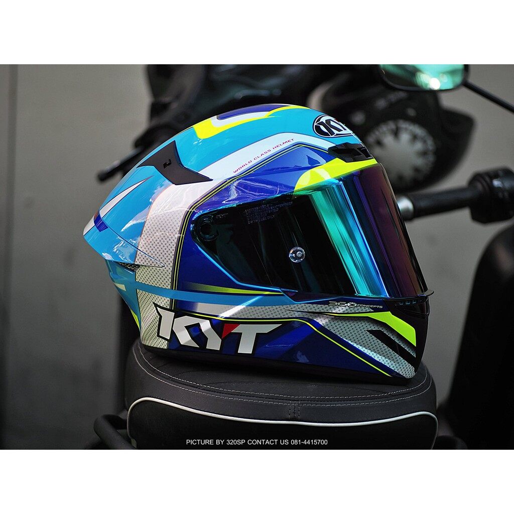 หมวกกันน็อคเต็มใบ KYT TT COURSE GRAND PRIX WHITE BLUE #13