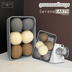 ลูกบอลอบผ้าขนวูลแท้ รุ่น Serene Earth สีน้ำตาล ครีม เทา Wool Dryer Balls ชุด 6 ลูก + ถาดใส่ลูกบอล